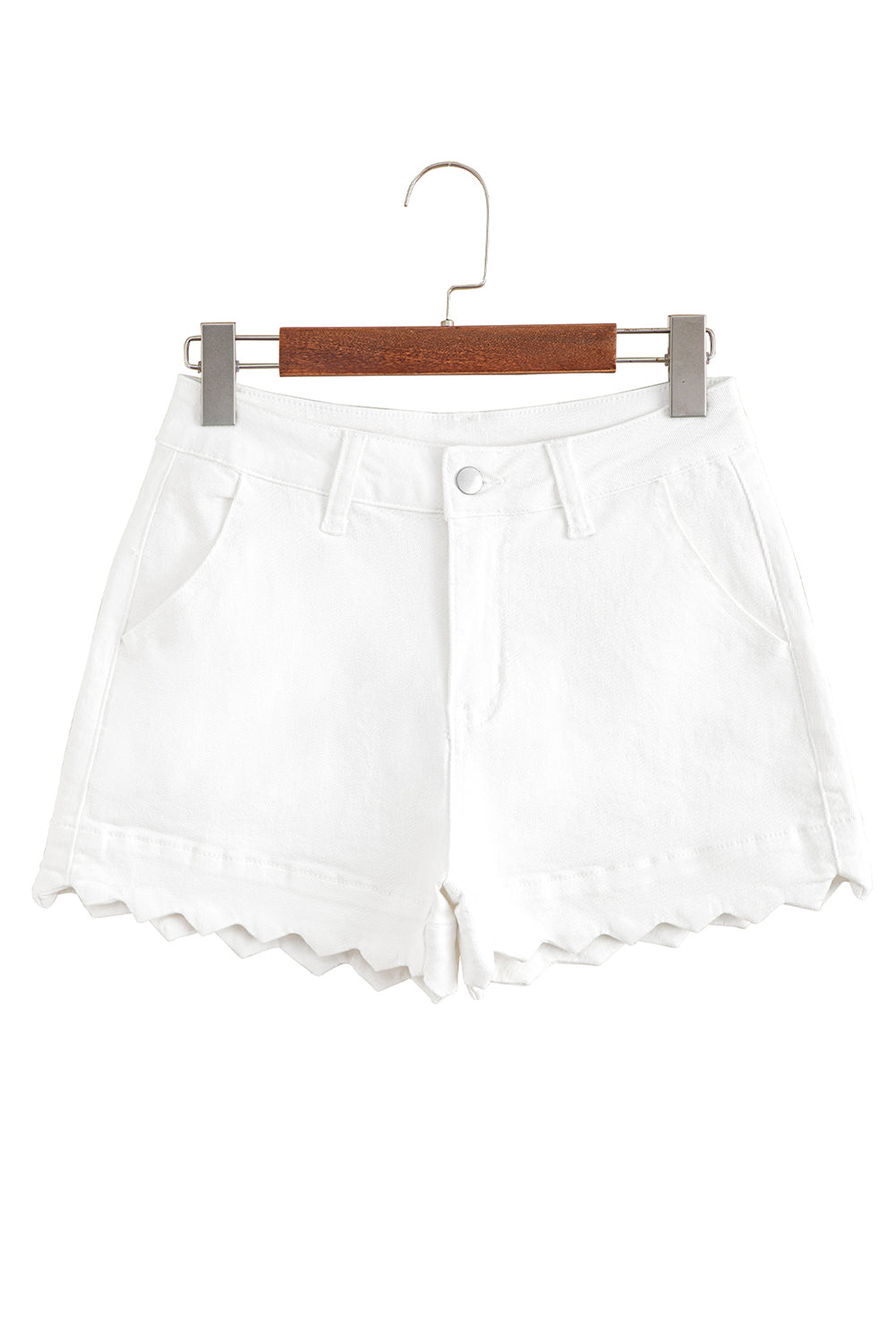 White Scalloped Hemline Light Wash Denim Shorts