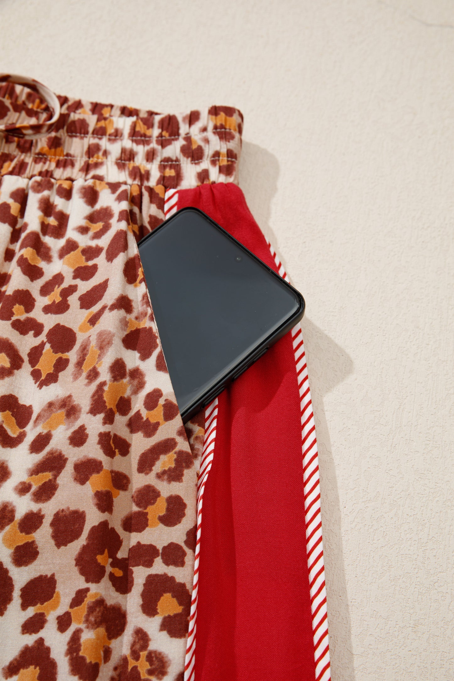 Brown Contrast Trim Leopard Top and Pant Set