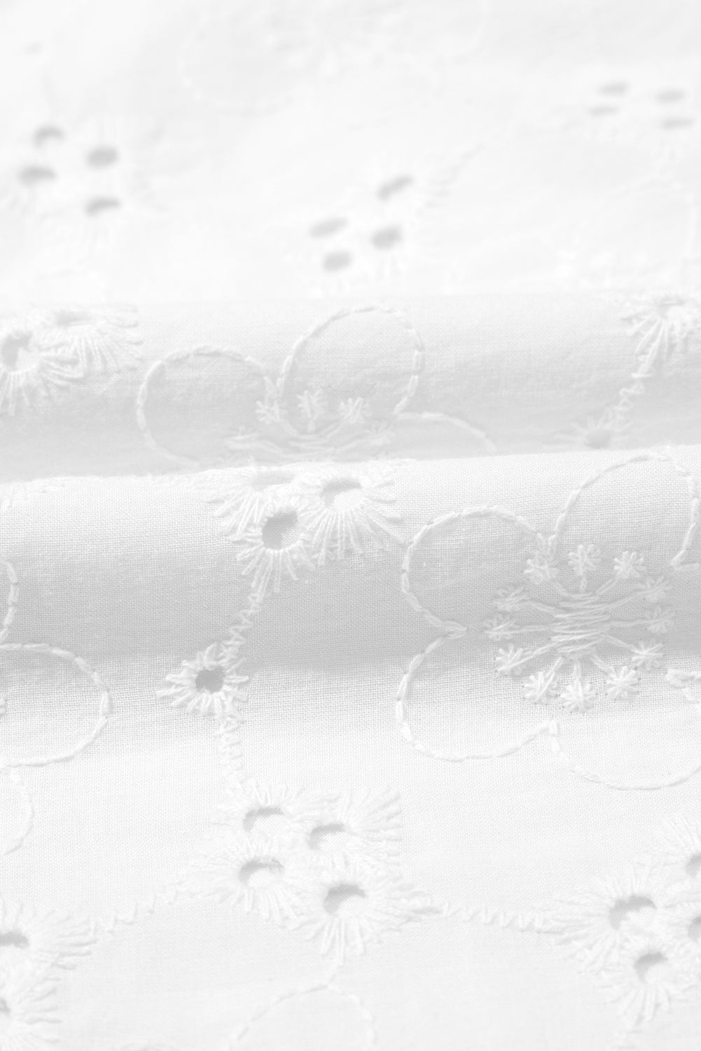 White Lace Crochet V Neck Half Sleeve Embroidery Button Down Blouses Casual Shirts