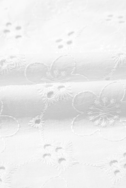 White Lace Crochet V Neck Half Sleeve Embroidery Button Down Blouses Casual Shirts