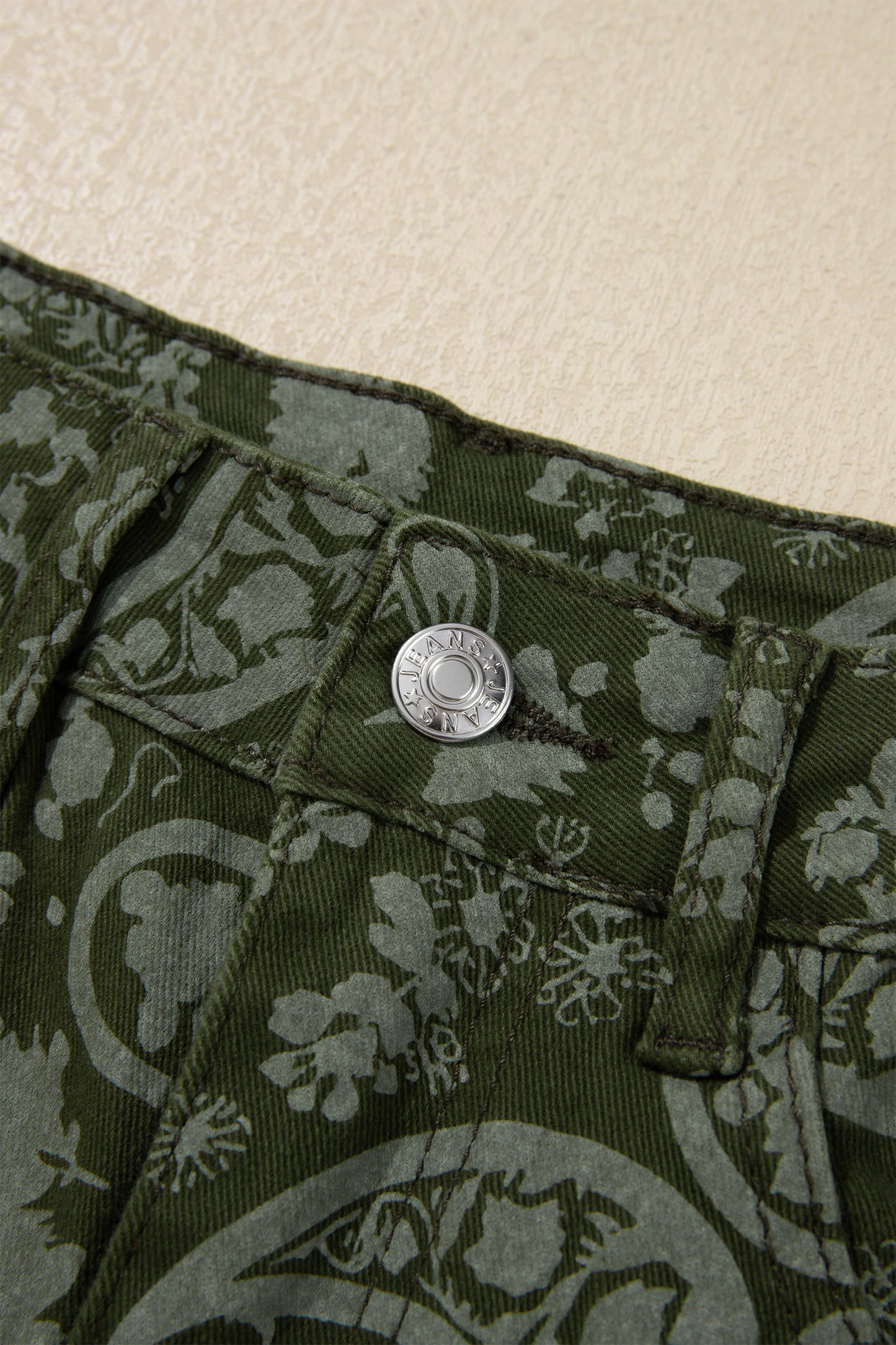 Green Paisley Print Harem Denim Pants