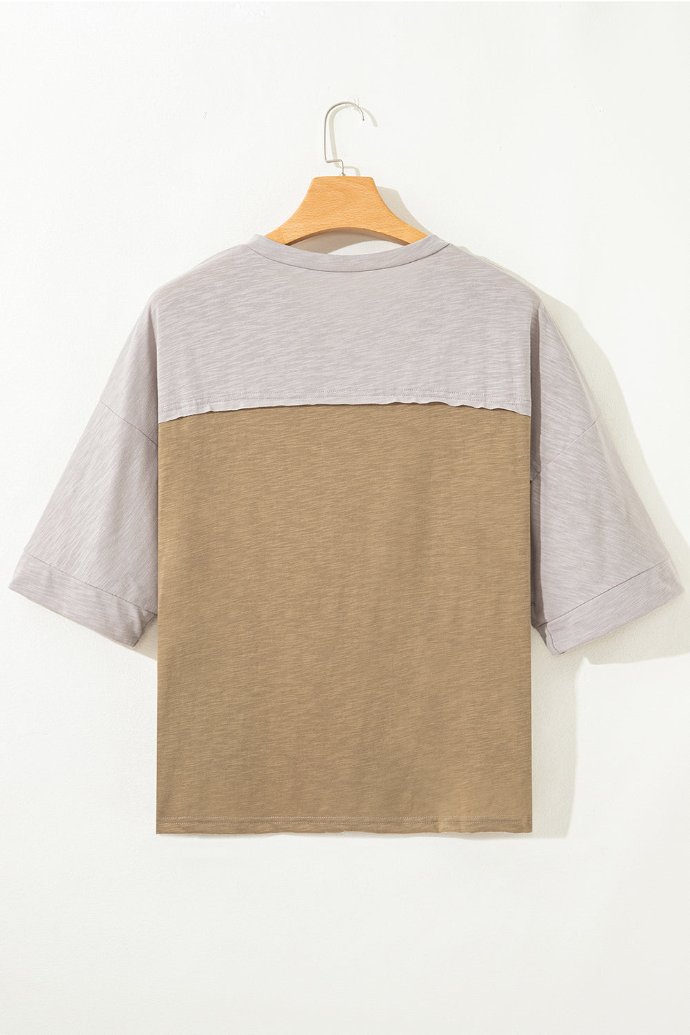 Light Blue Flower Patched Exposed Seam 3/4 Sleeve top