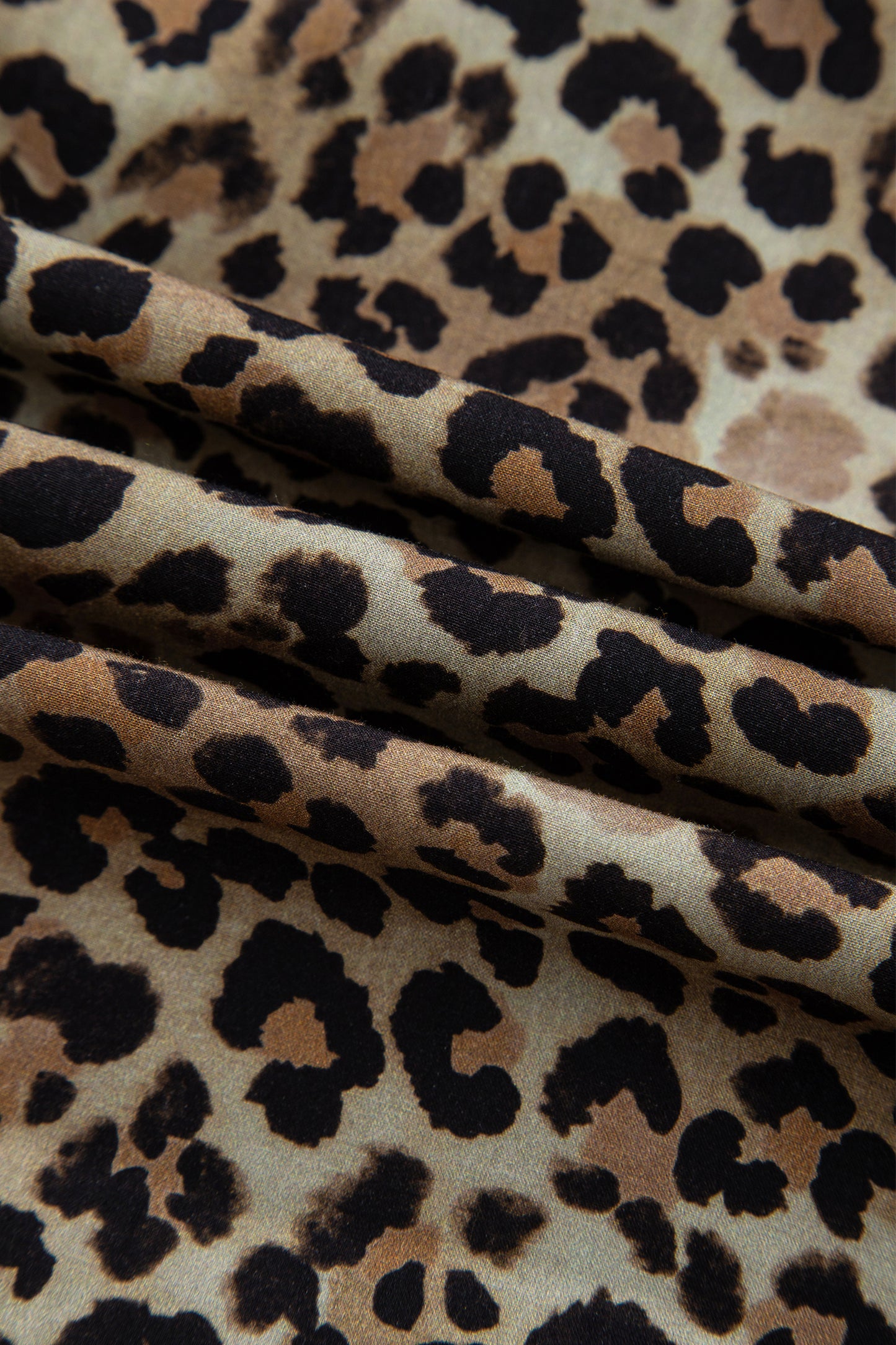 Khaki Contrast Striped Trim V Neck Leopard Shirt