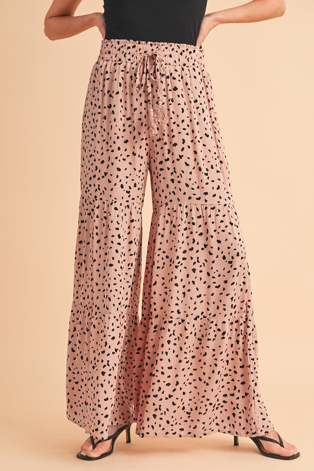 Brown Ruffle Wide Leg Animal Palazzo Pants
