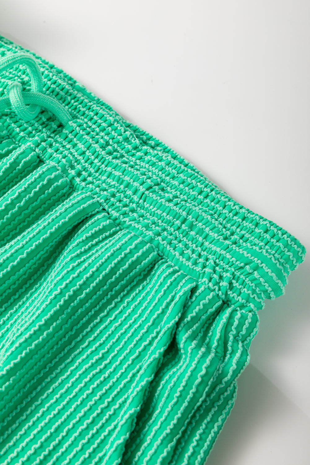 Bright Green Solid Corded T Shirt and Wide Leg Pants Set