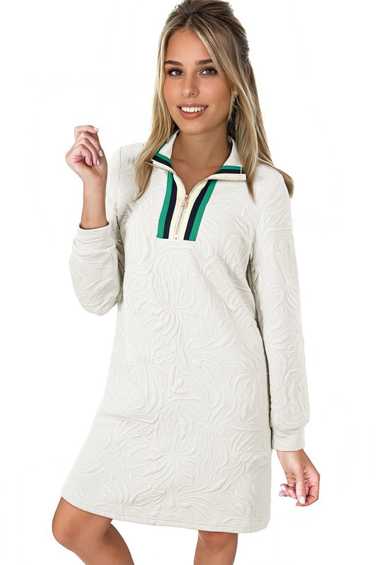 White Pop of Color Neckline Textured Mini Dress