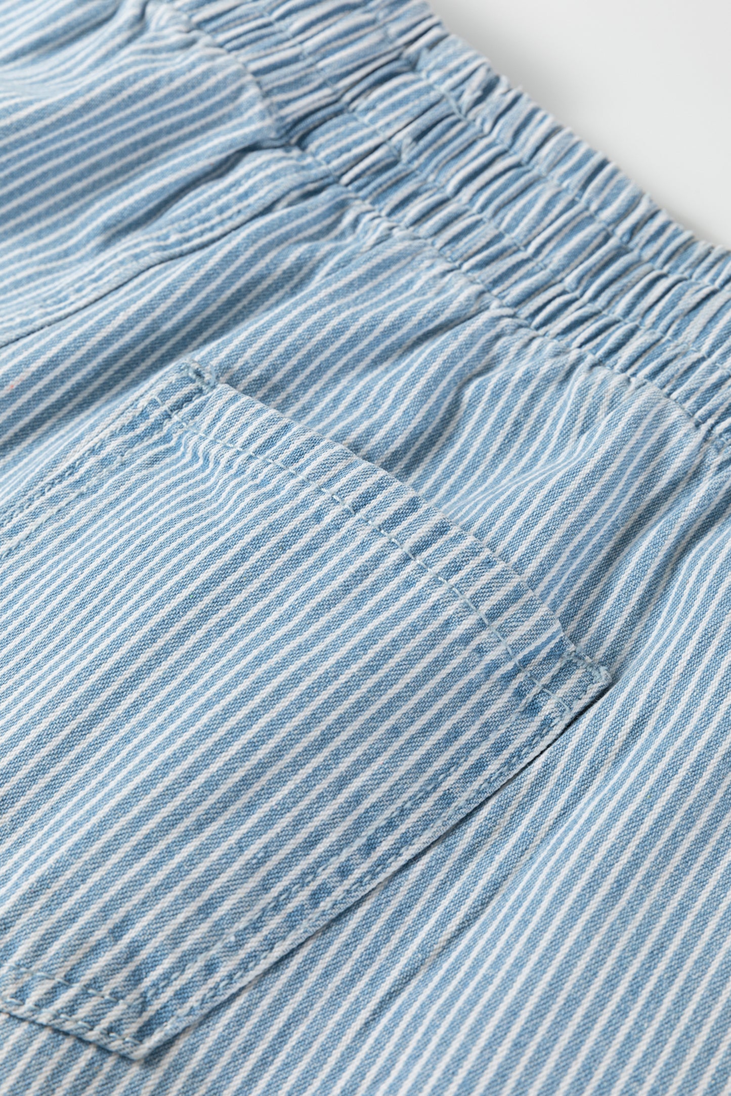 Pink Stripe Drawstring Elastic Waist Casual Denim Shorts