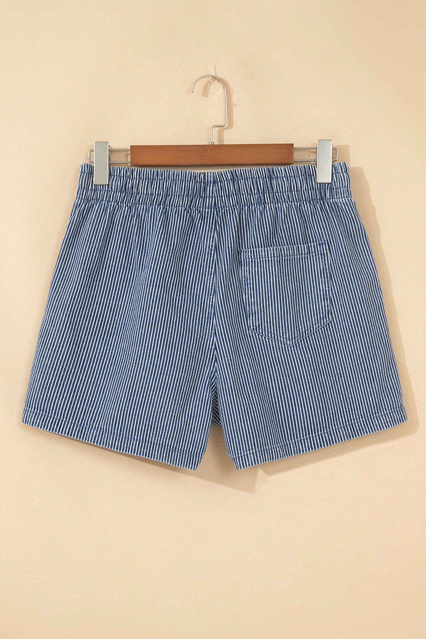 Pink Stripe Drawstring Elastic Waist Casual Denim Shorts