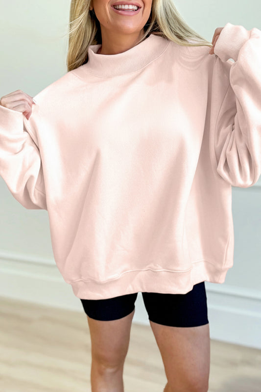 Apricot Pink Oversize Mock Neck Sweatshirt