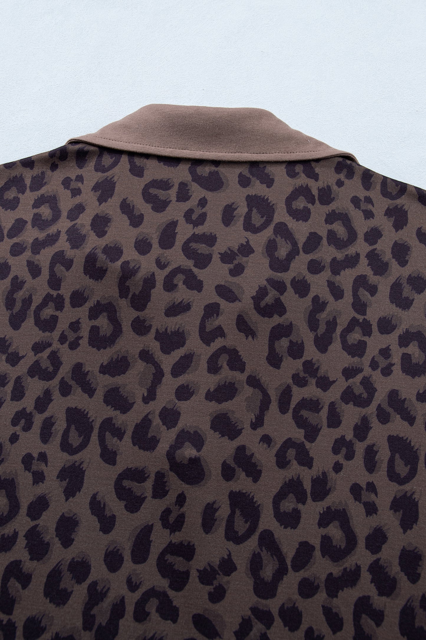 Khaki V Neck Collar Leopard Printed 2pcs Short Set