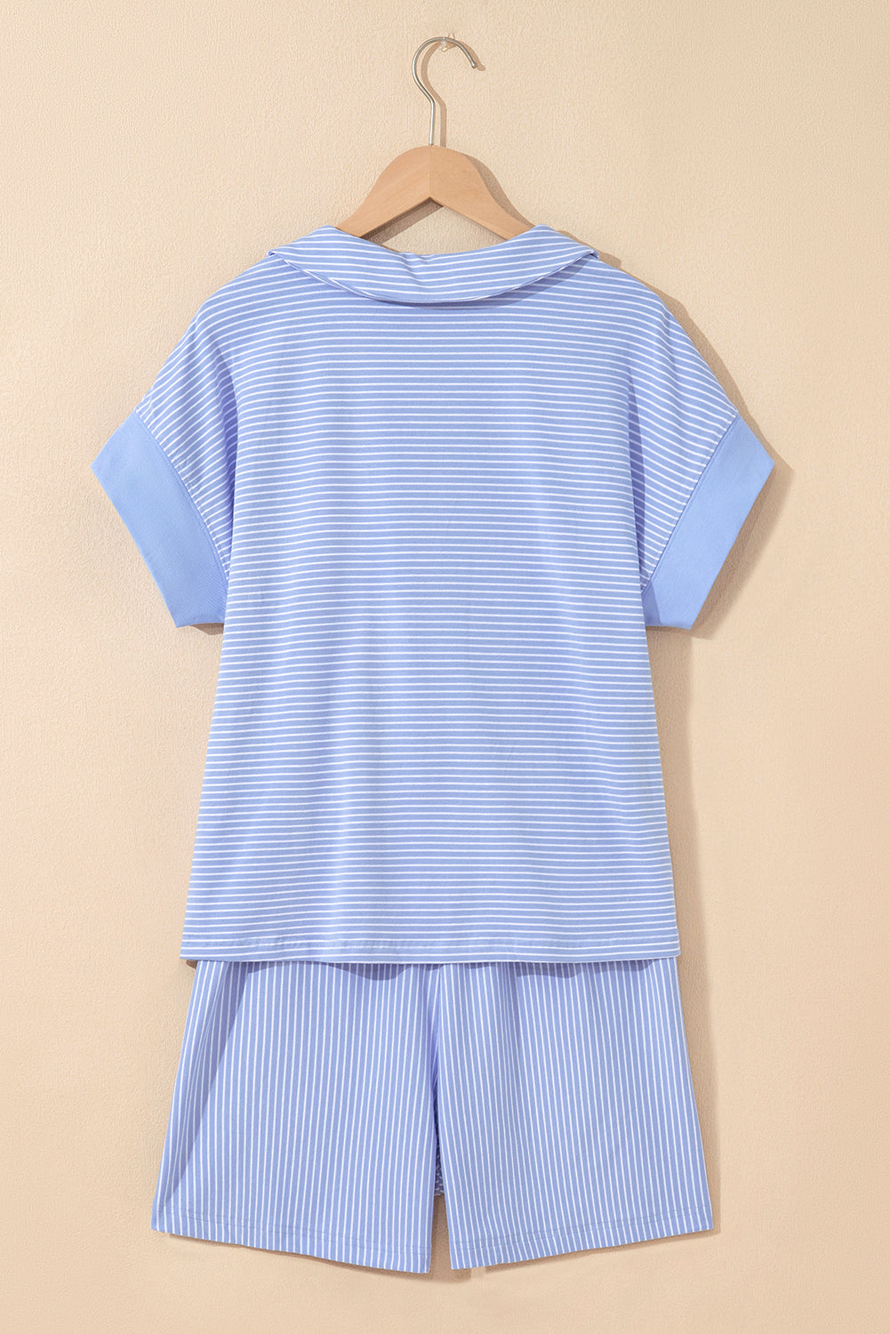 Purple Stripe Dolman Sleeve Polo Shirt and Drawstring Shorts Set