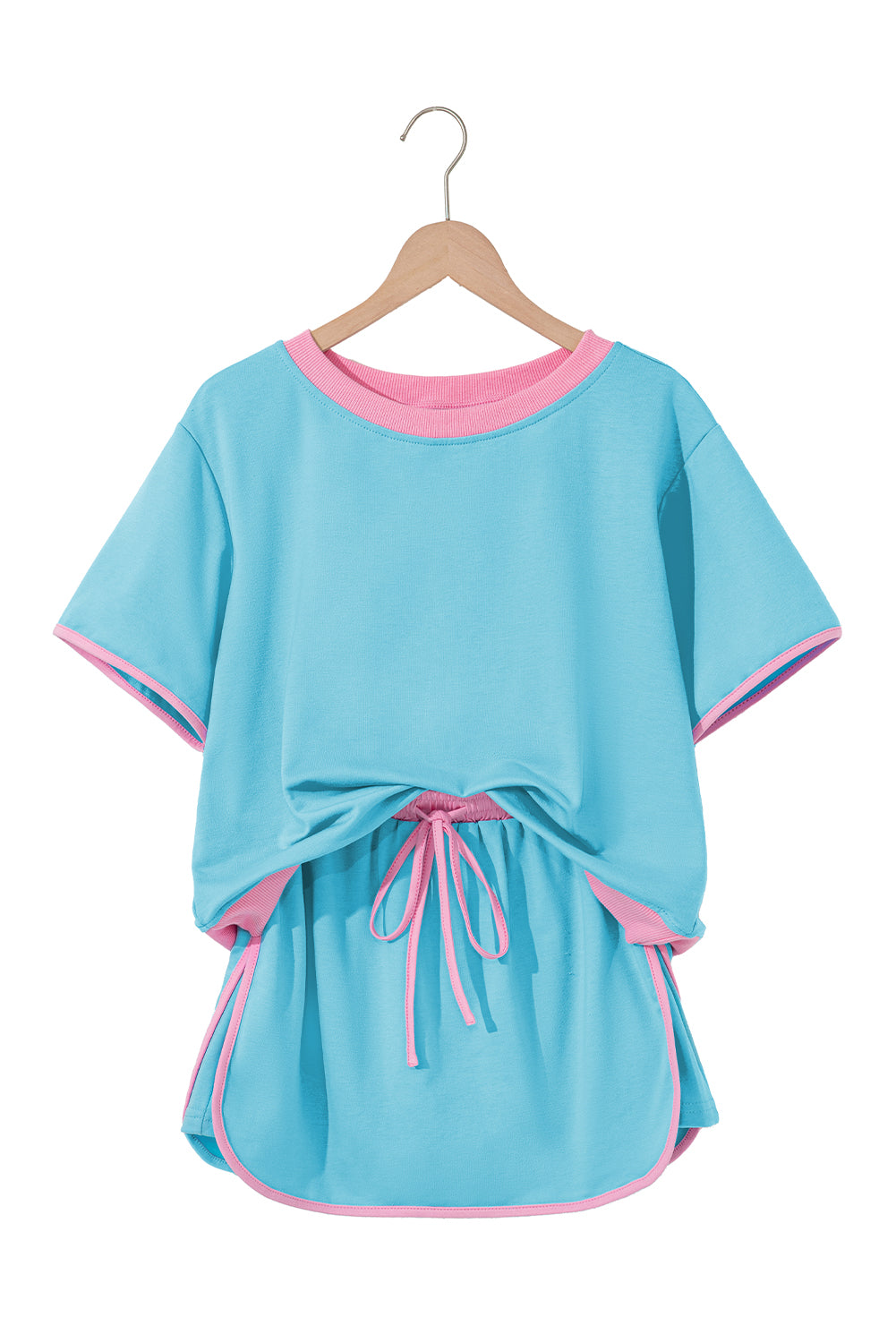 Moonlight Jade Colorblock Edge Drop Shoulder T Shirt and Skort 2Pcs Set