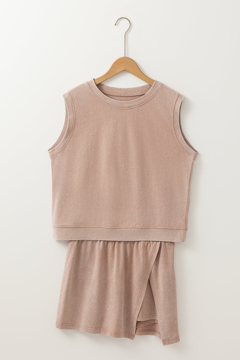 Yellow Cream 2 Pieces Mineral Wash Cotton Tank Top Lined Split Skort Set