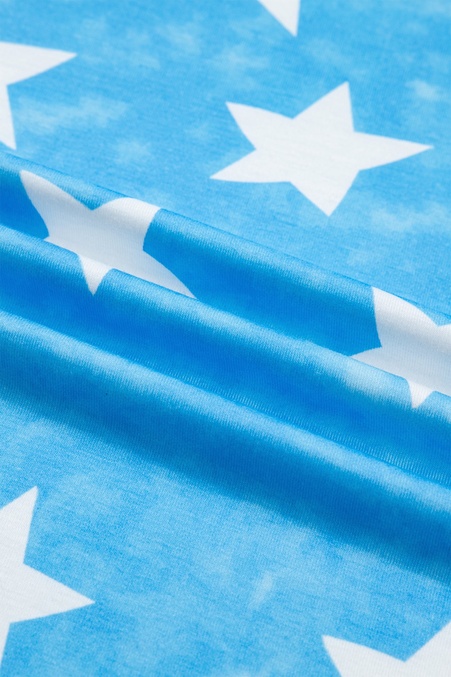 Sky Blue Vintage Star Print Striped Ruffle Sleeve Independence Day Top