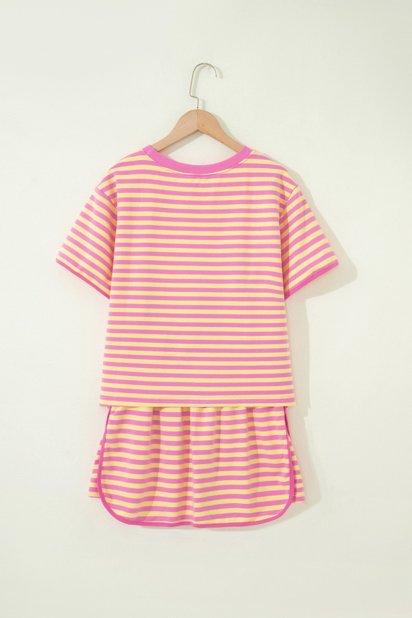 Blue Stripe Loose Short Sleeve Top and Skirt Set