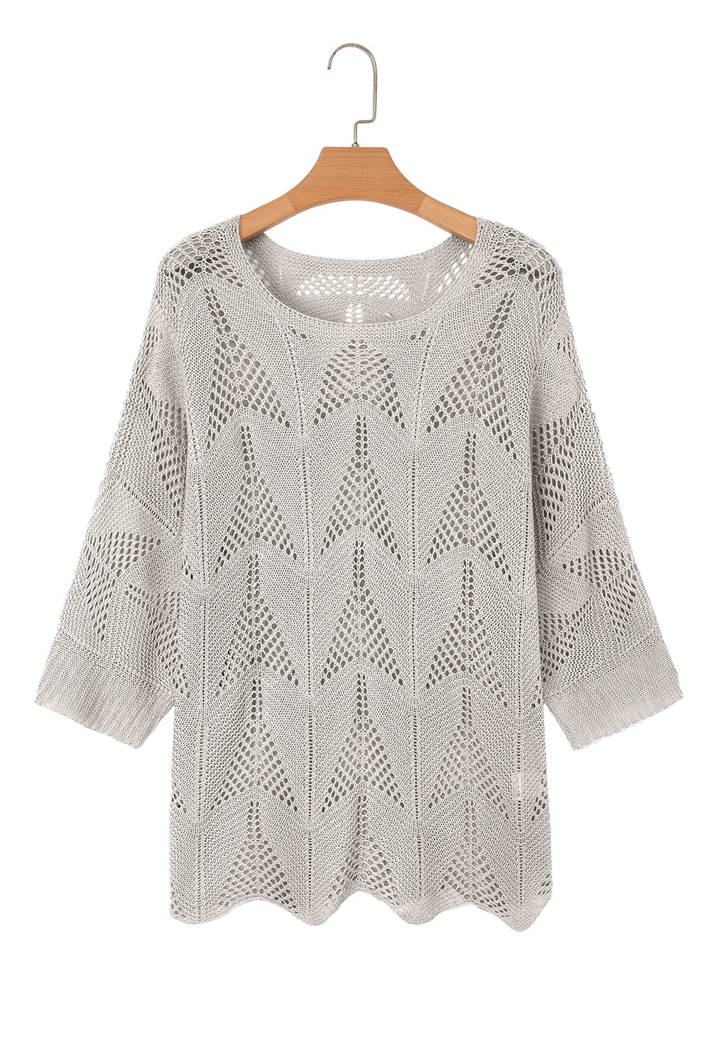 Seagrass Hollow Out Knit 3/4 Sleeve Loose Sweater