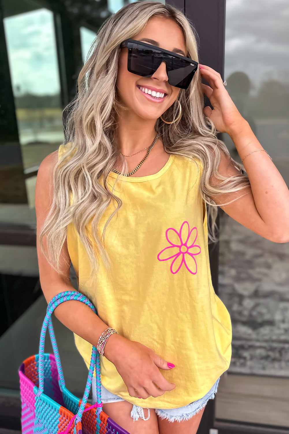 Blue Sun Graphic Summer Tank Top