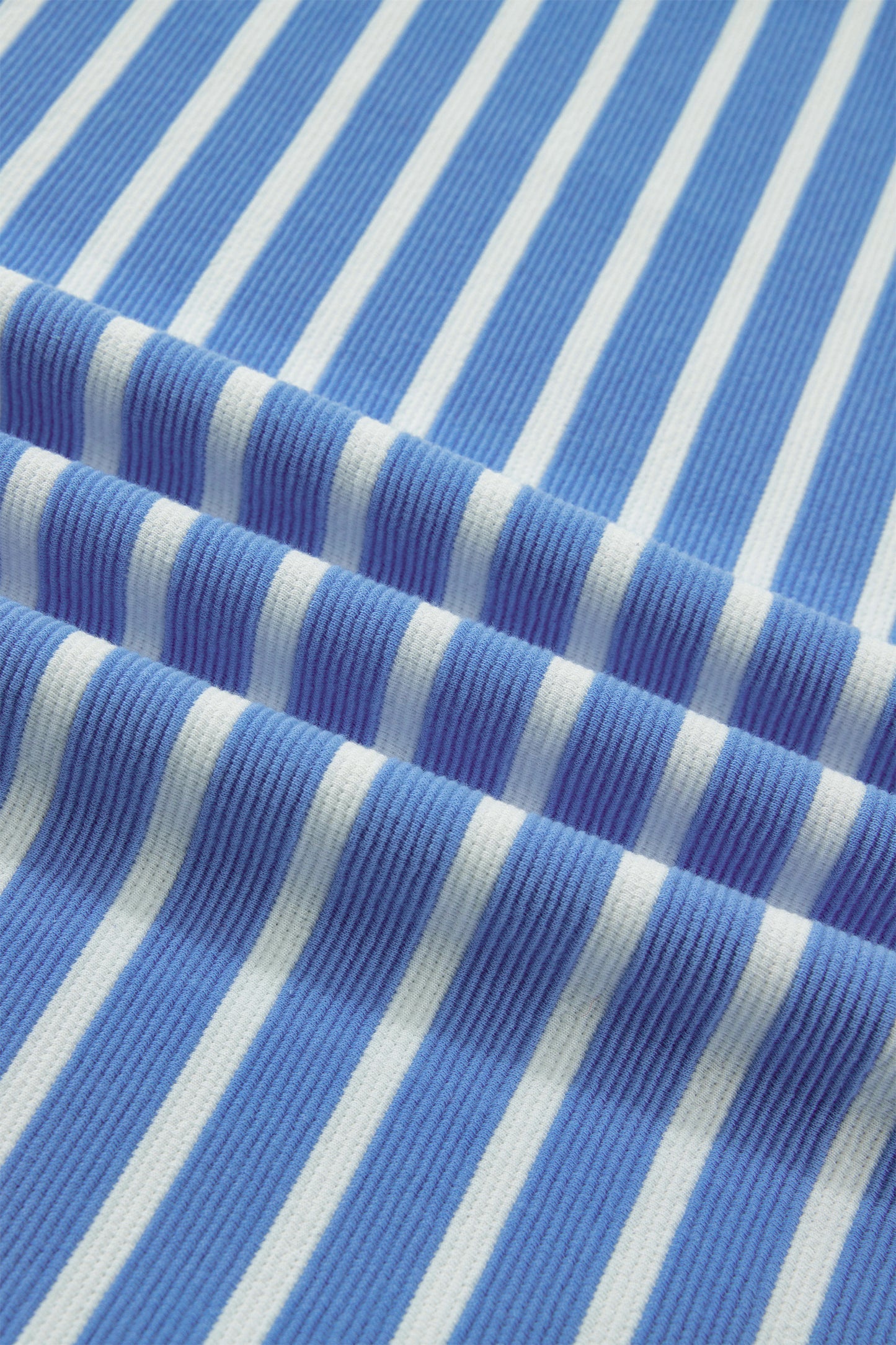 Sky Blue Stripe Contrast Trim Loose Short Sleeve Top