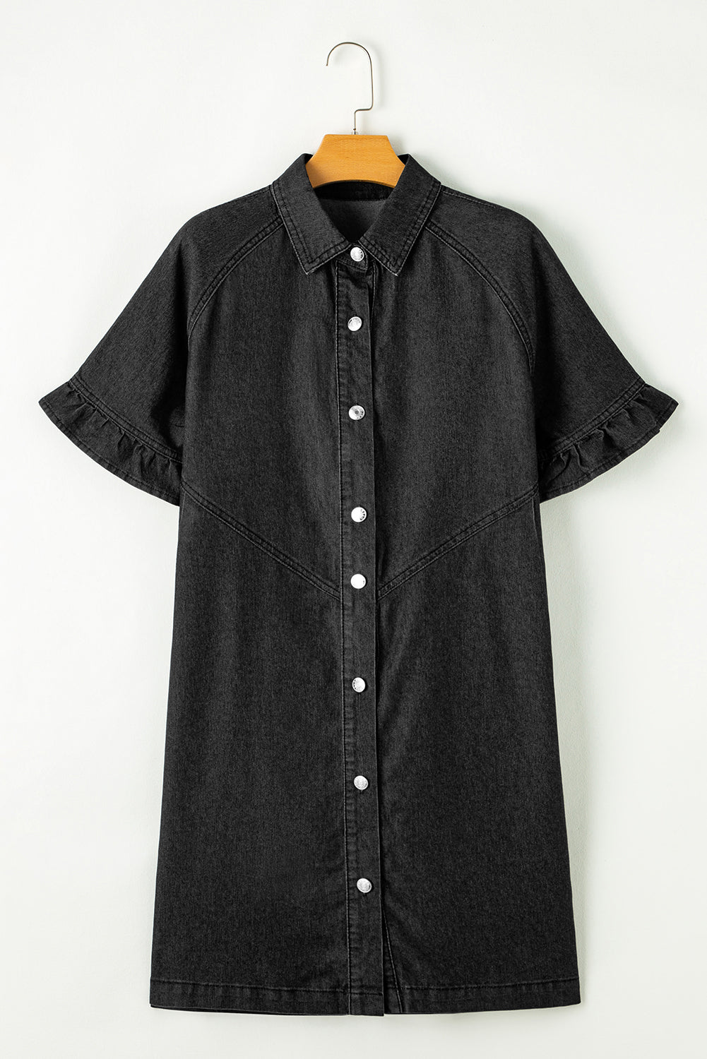 Dark Blue Short Sleeve Button Up Loose Denim Shirt Dress