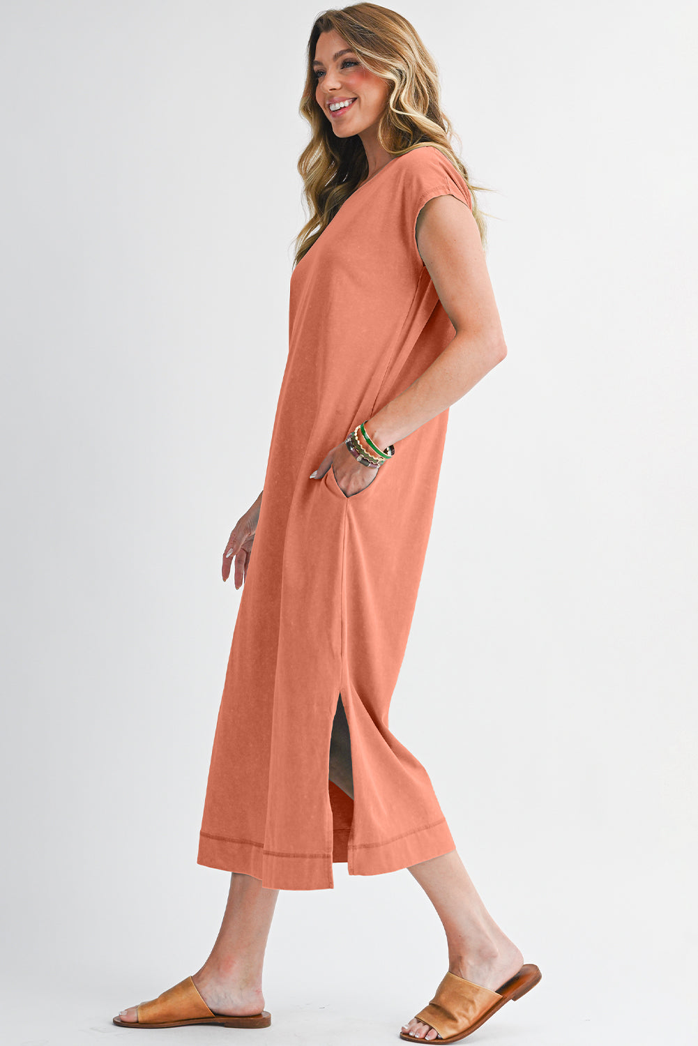 Clearly Aqua Mineral Wash Pocketed T-shirt Dress