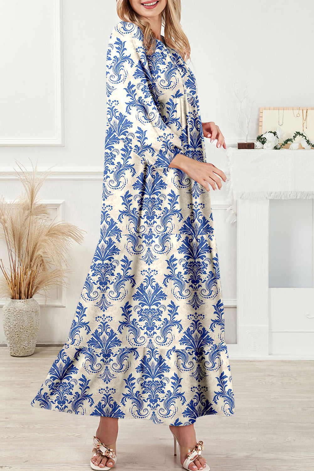 Red Boho Printed Half Sleeve Maxi Dress