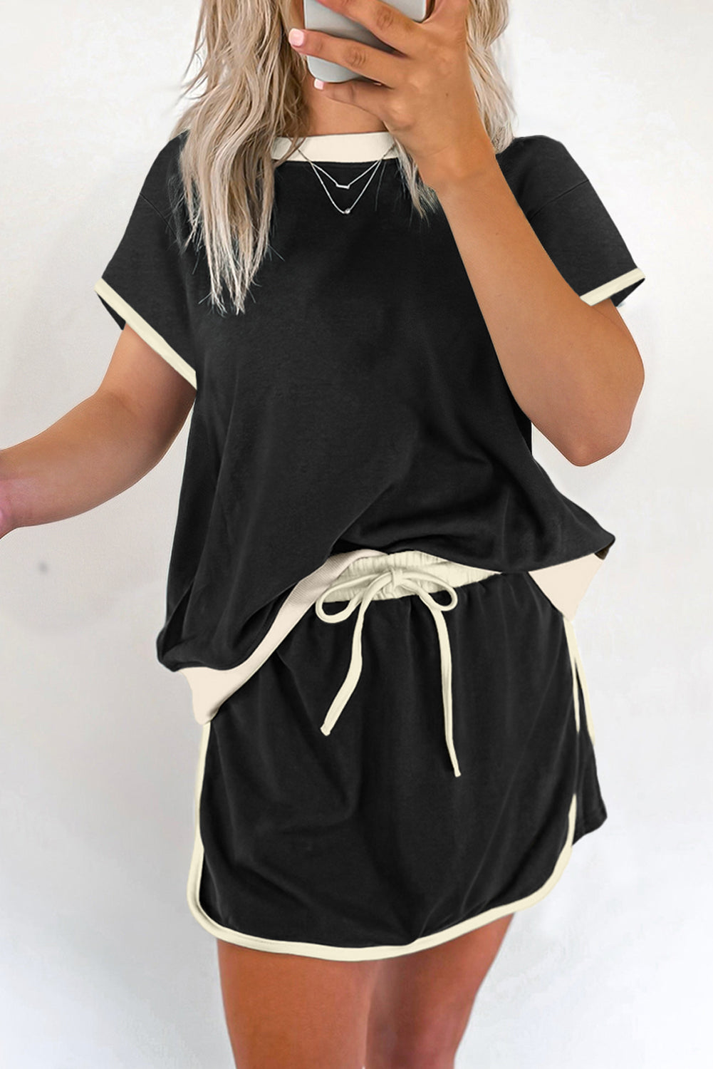 Moonlight Jade Colorblock Edge Drop Shoulder T Shirt and Skort 2Pcs Set