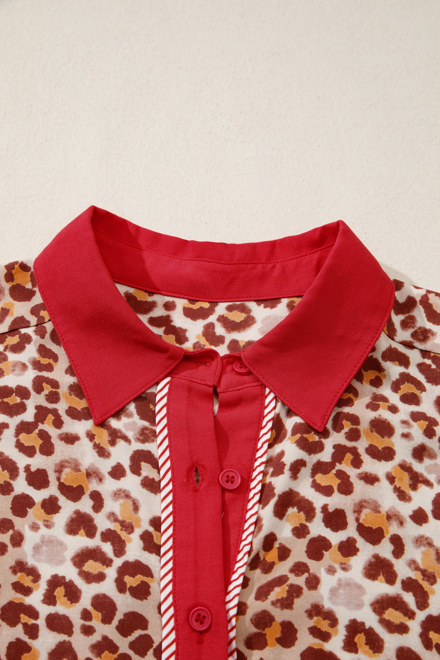 Brown Contrast Trim Leopard Top and Pant Set