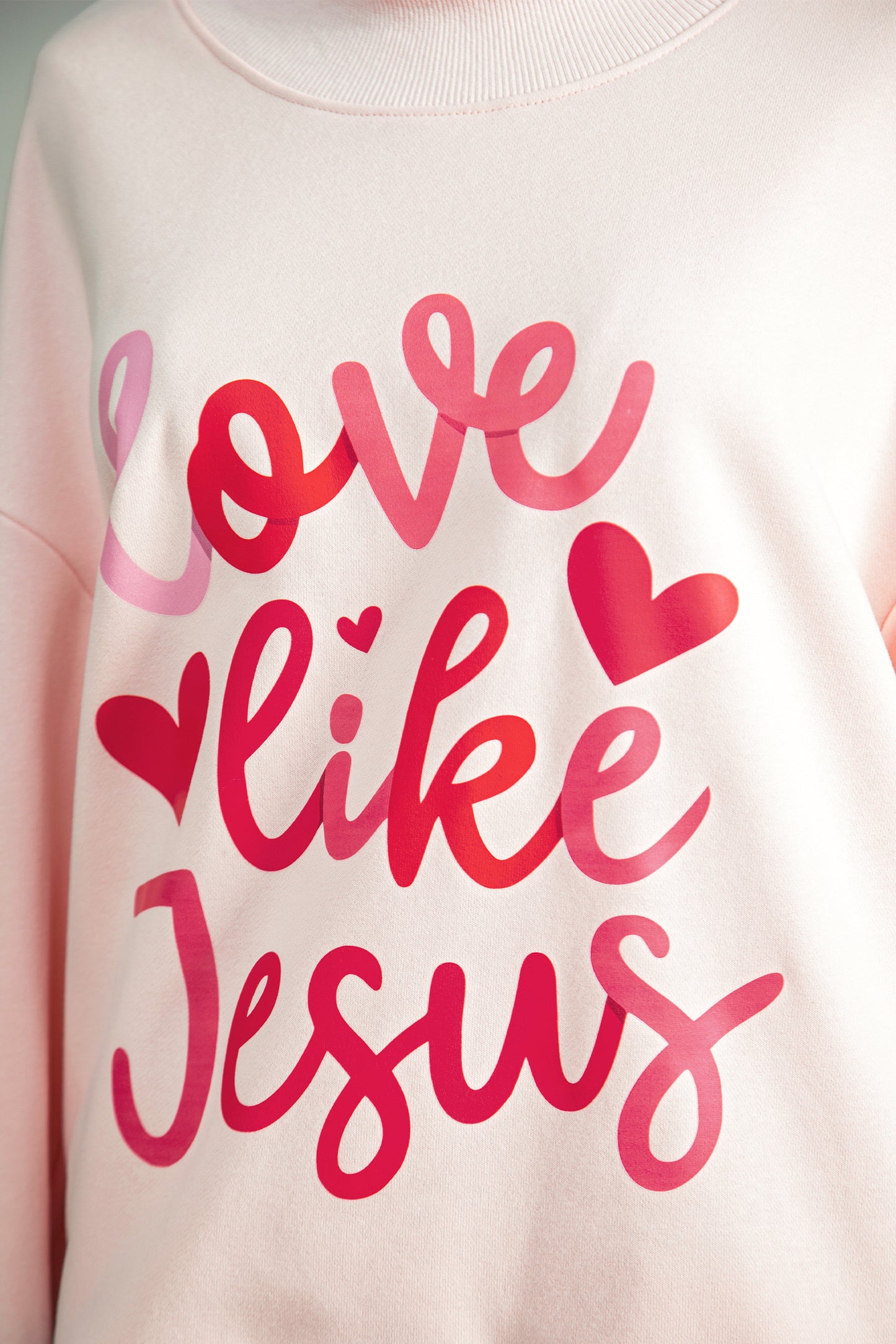 Light Pink love like Jesus Valentines Day Mock Neck Sweatshirt
