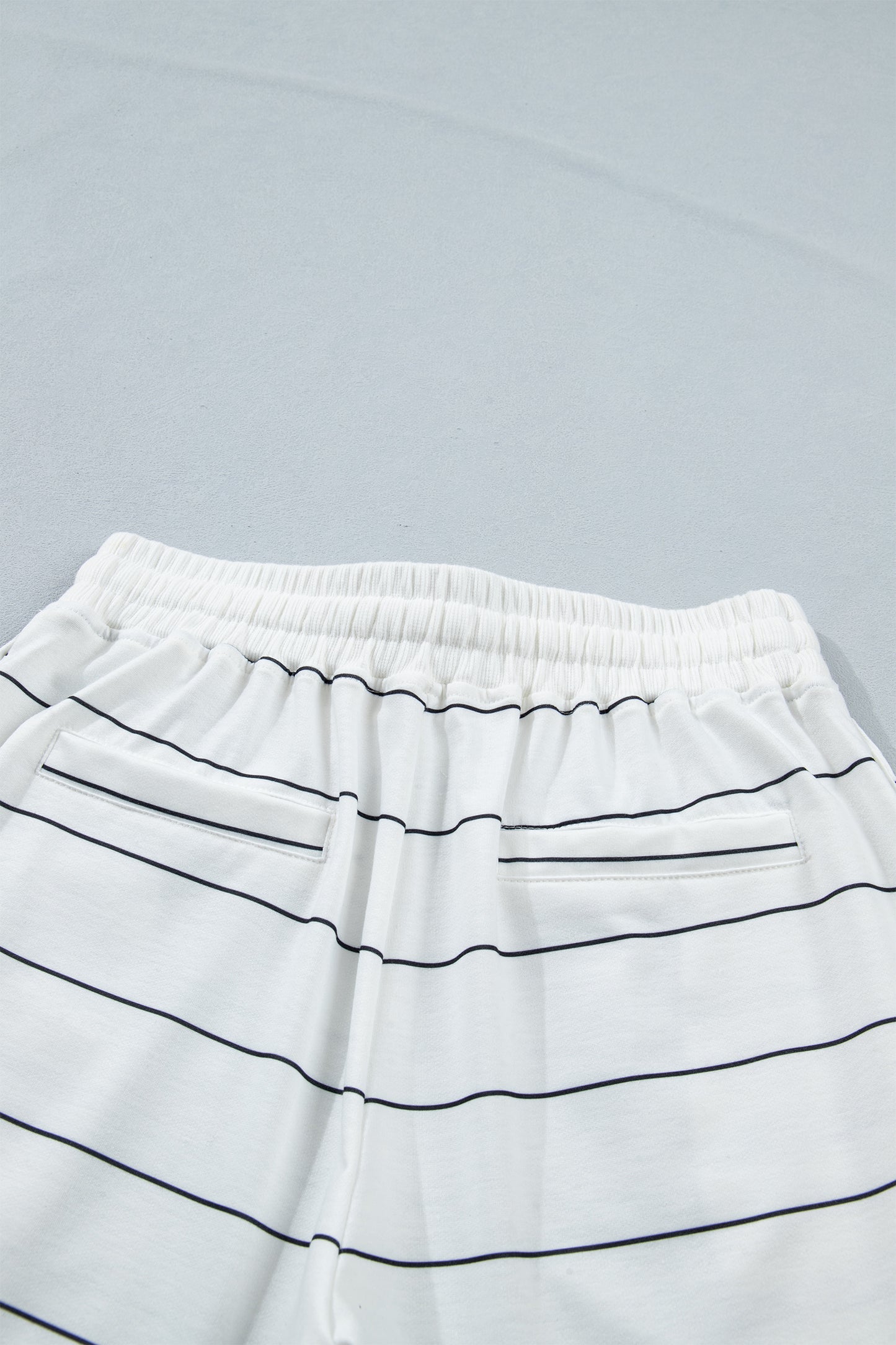 Black Stripe Half Sleeve Tee Drawstring Shorts 2pcs Set
