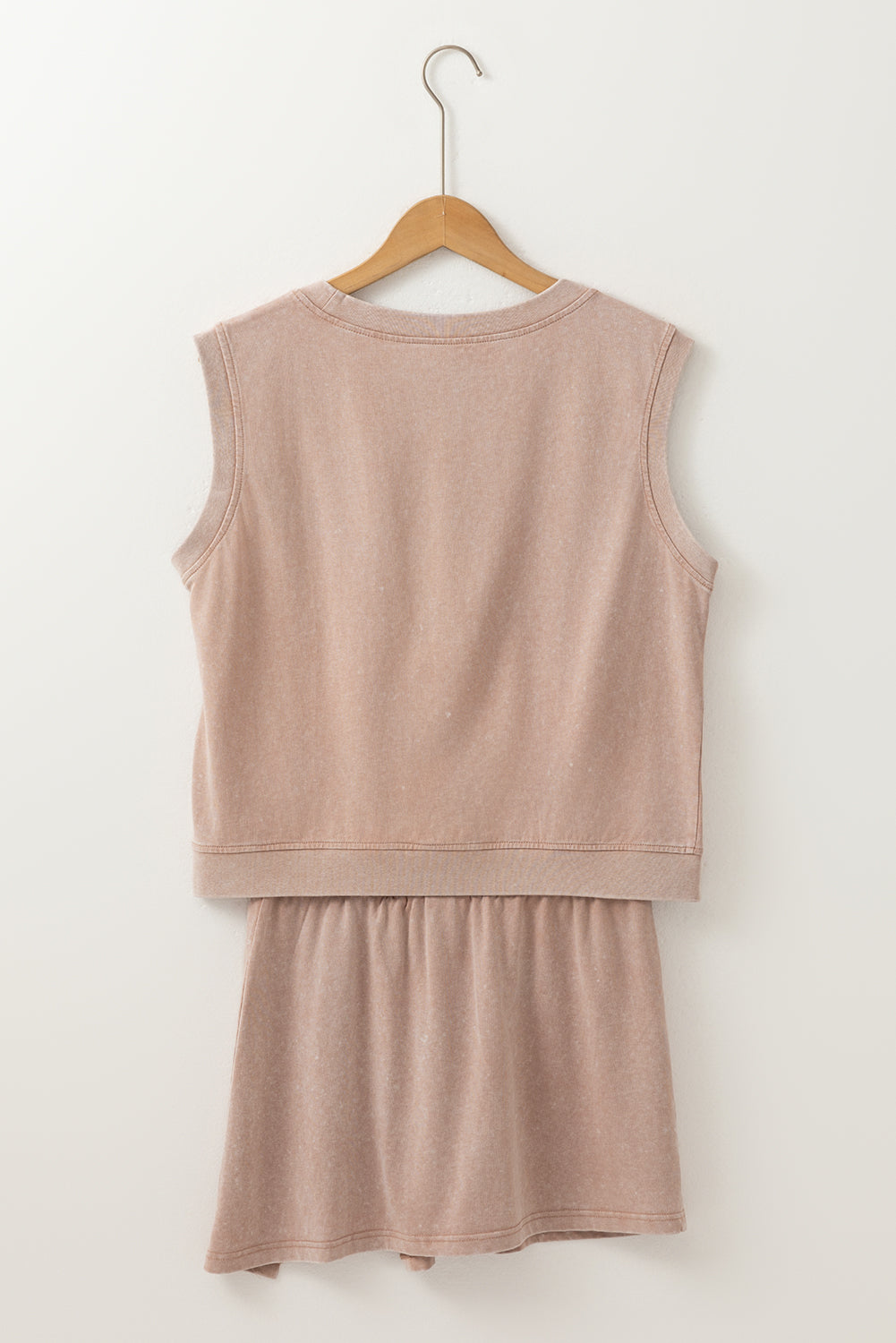 Yellow Cream 2 Pieces Mineral Wash Cotton Tank Top Lined Split Skort Set