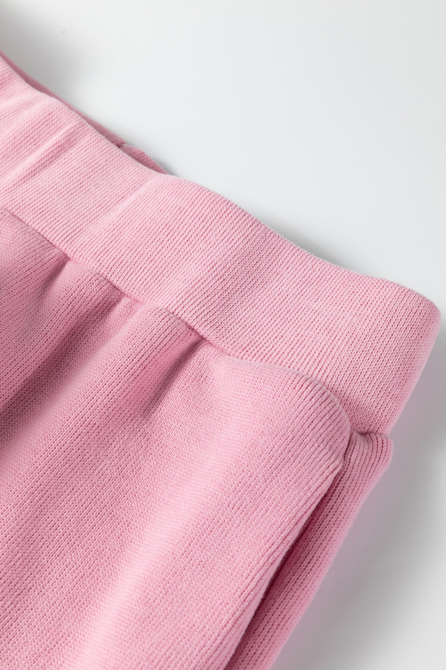 Pink Textured Knit High Neck Loose Tee Elastic Waist Loose Pant Set