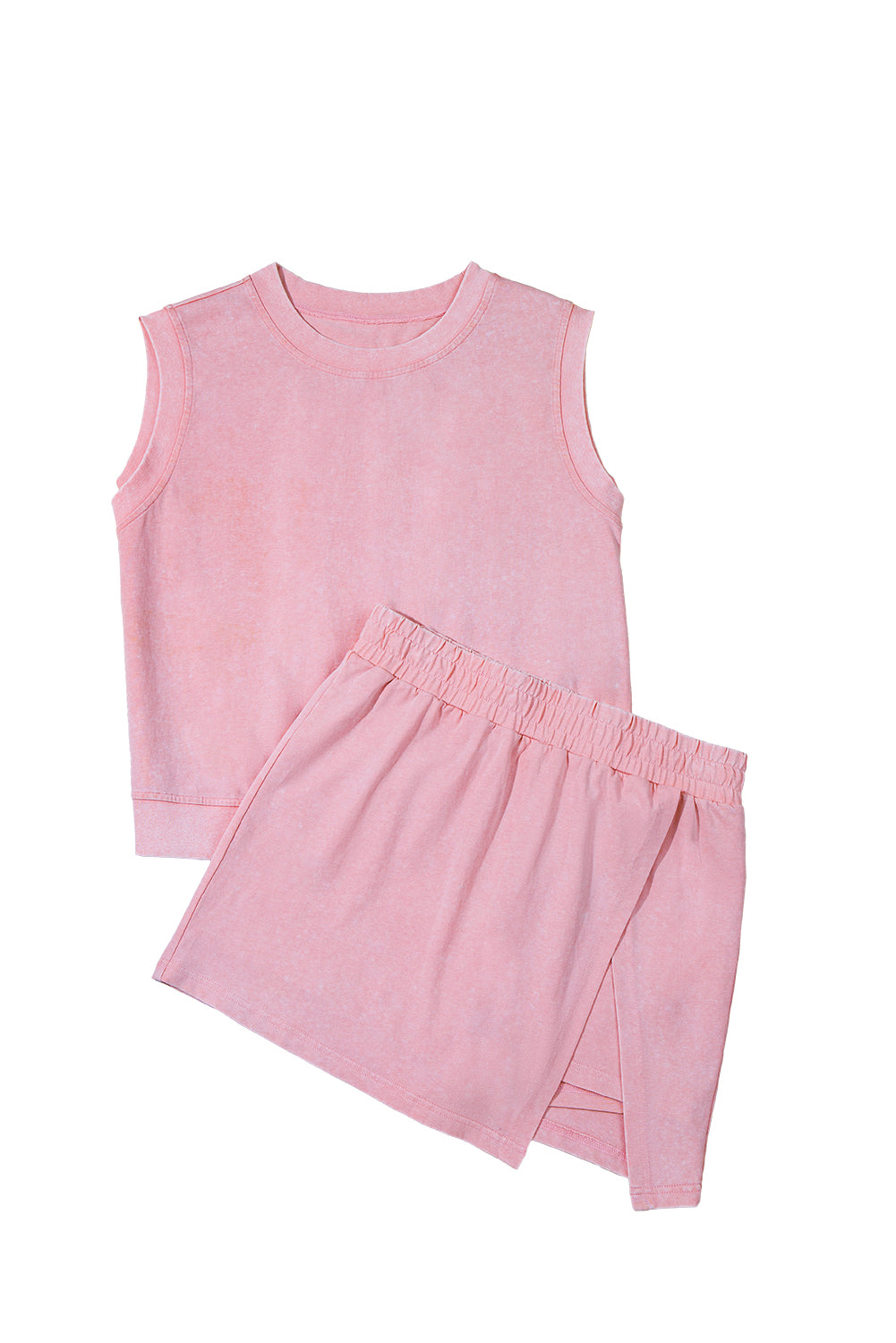 Yellow Cream 2 Pieces Mineral Wash Cotton Tank Top Lined Split Skort Set