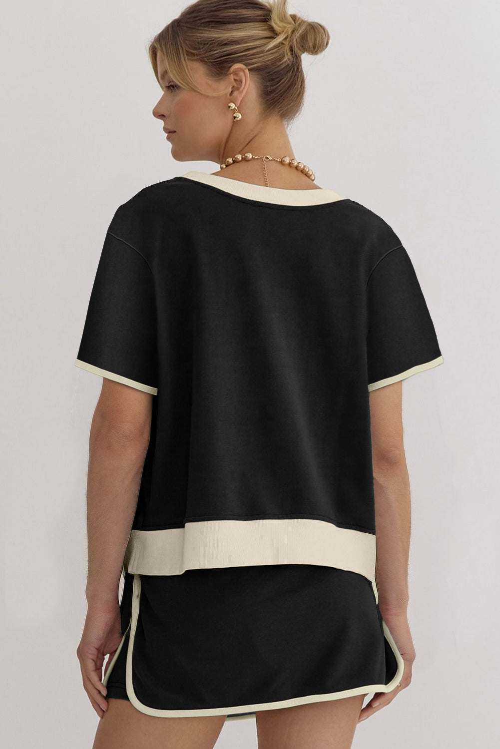 Moonlight Jade Colorblock Edge Drop Shoulder T Shirt and Skort 2Pcs Set
