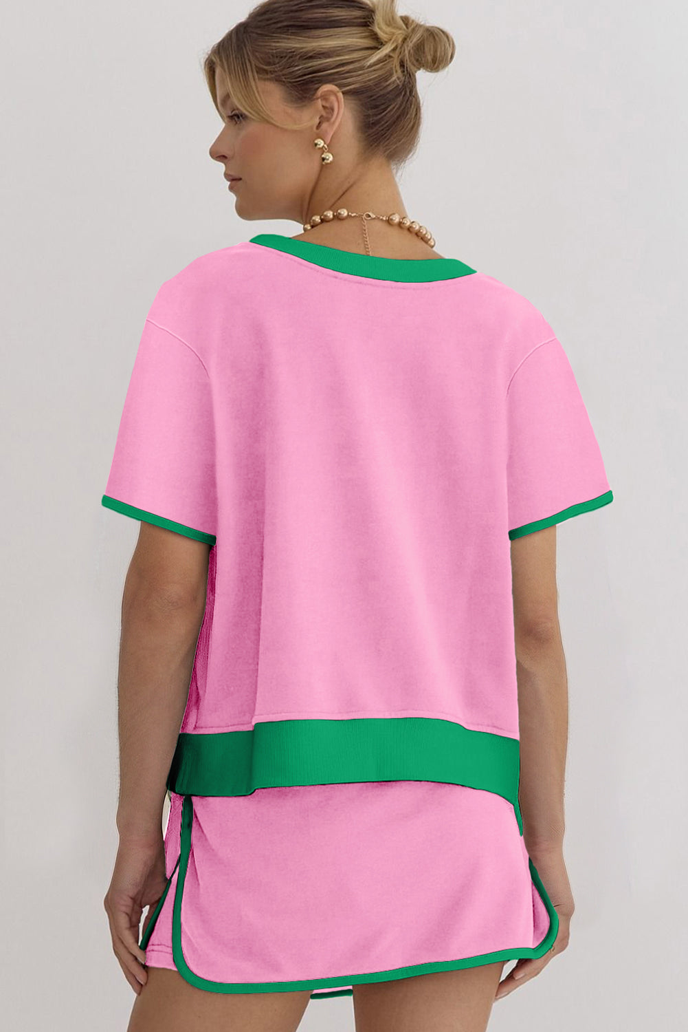 Moonlight Jade Colorblock Edge Drop Shoulder T Shirt and Skort 2Pcs Set