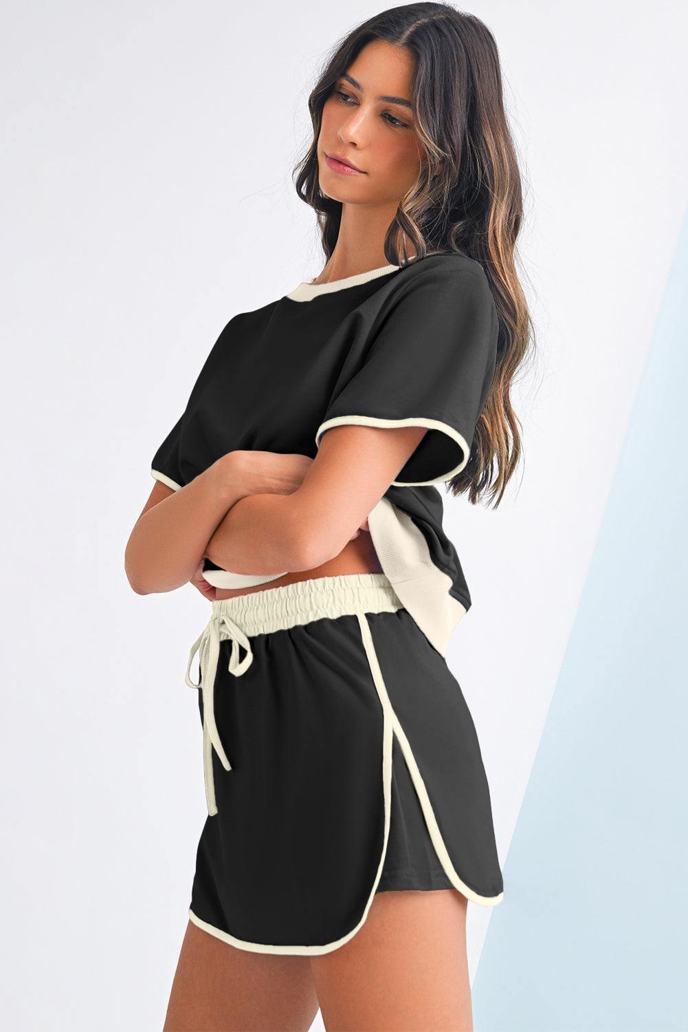 Moonlight Jade Colorblock Edge Drop Shoulder T Shirt and Skort 2Pcs Set