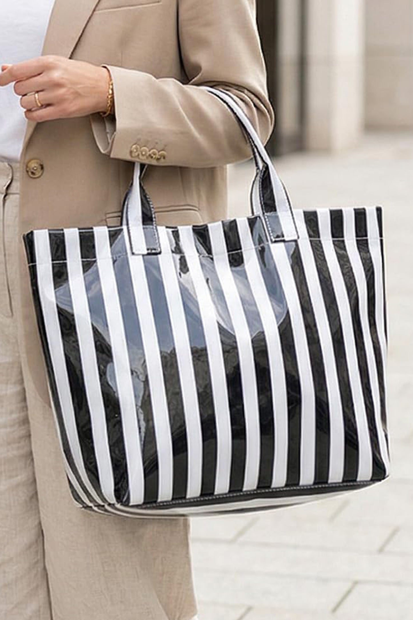 Rainbow Glossy Striped Vinyl Large Tote Bag