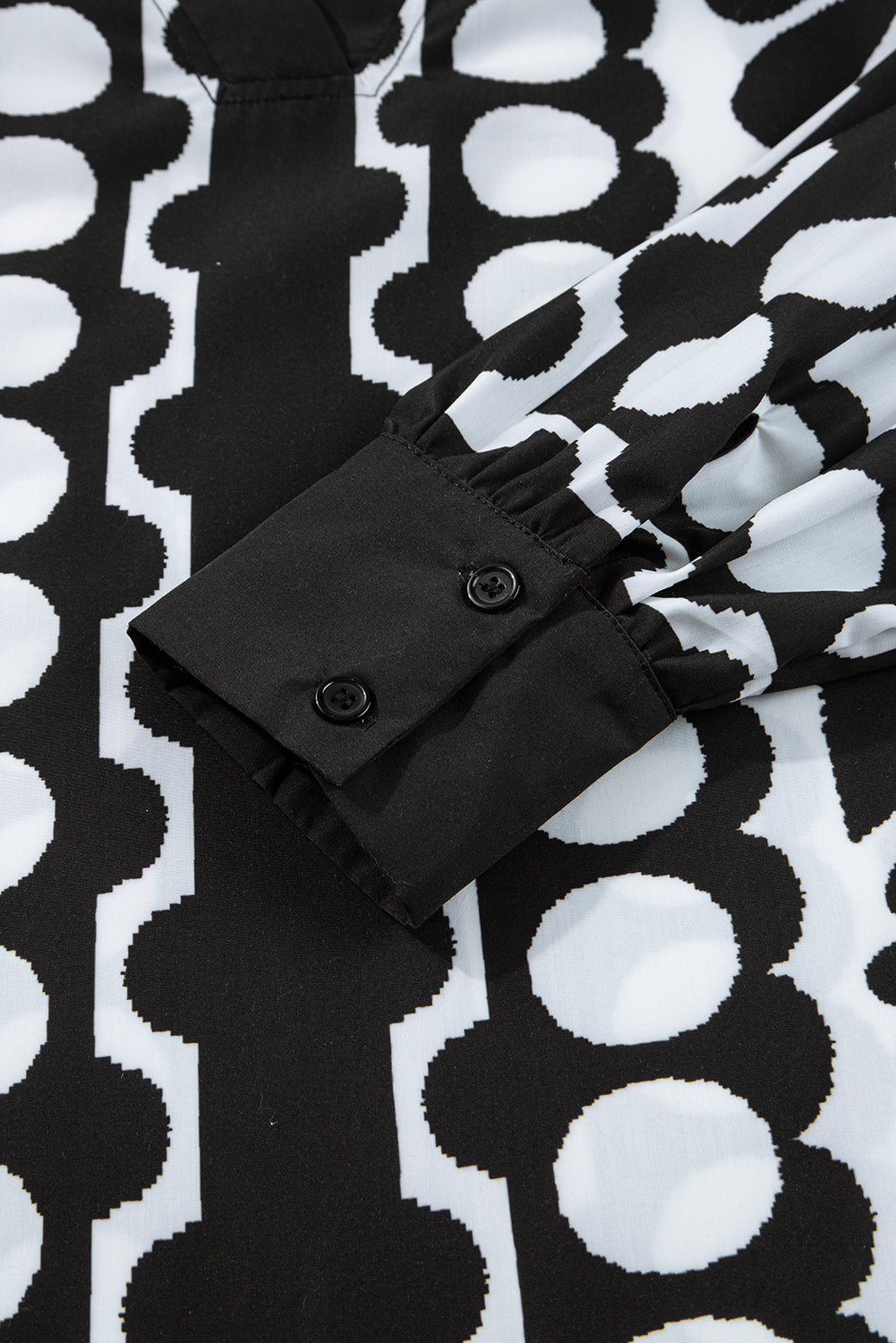 Black Abstract Print V Neck Puff Sleeve Mini Dress