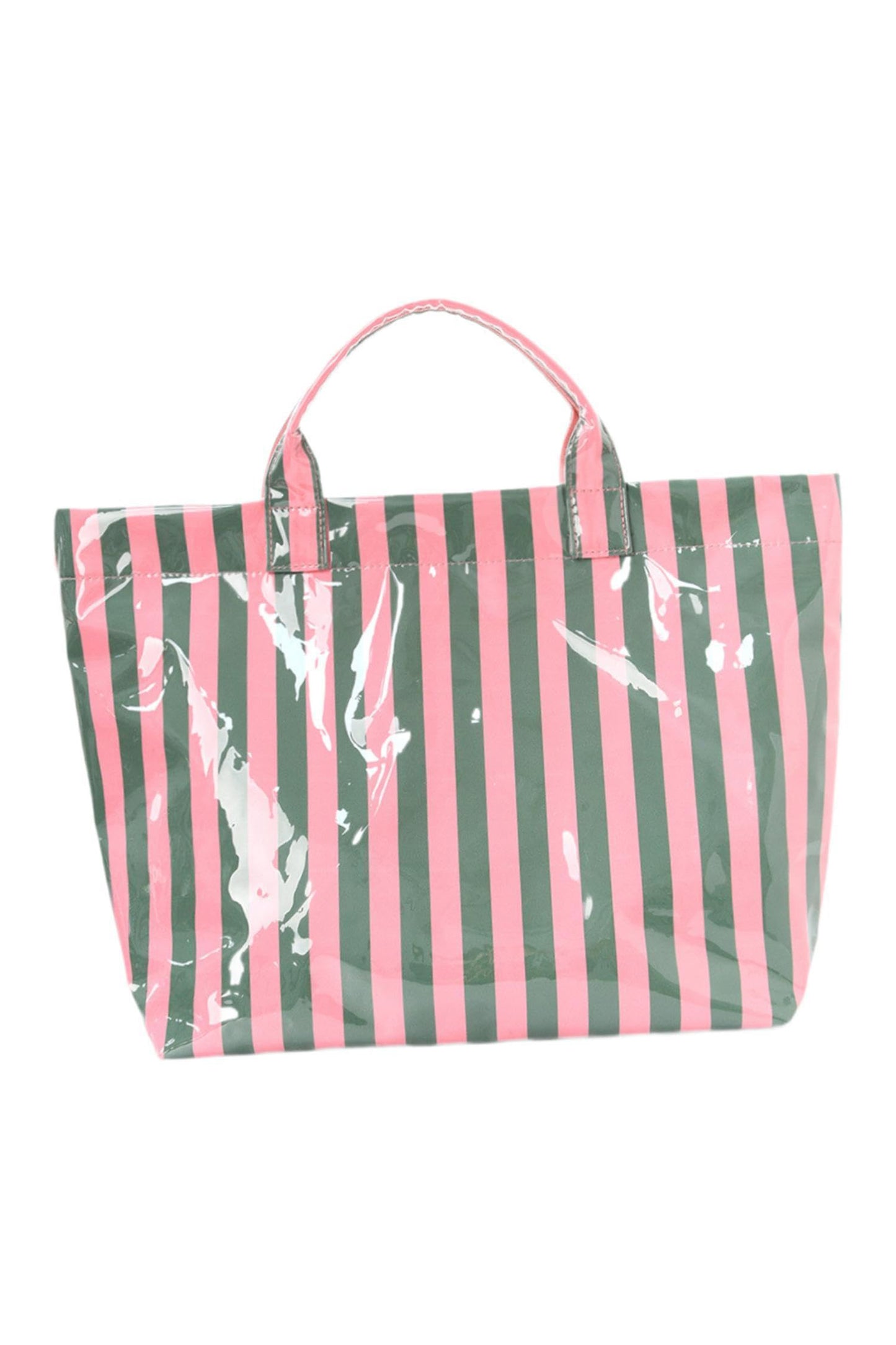 Pink Glossy Striped Vinyl Large Tote Bag