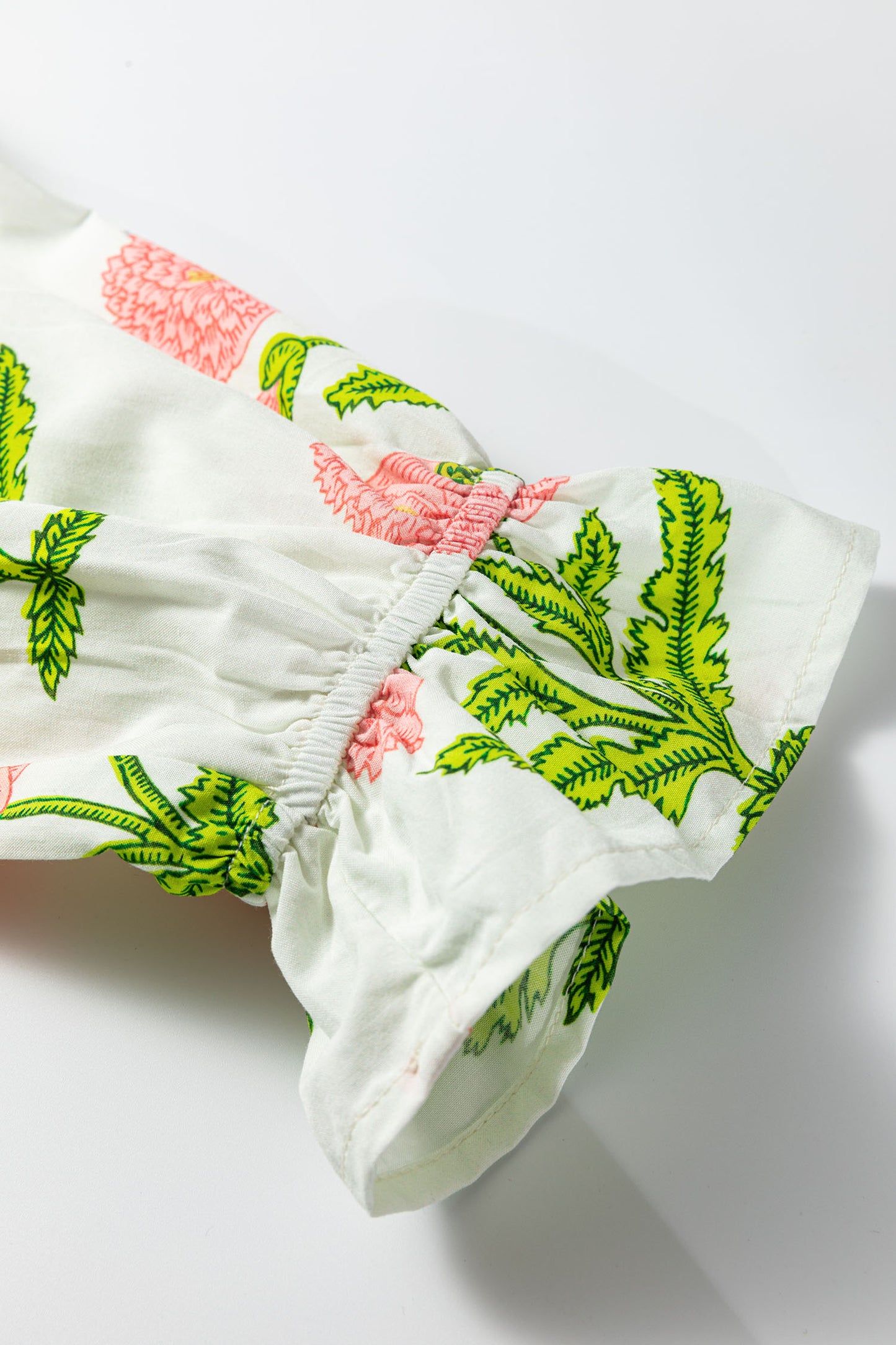 Green Casual Wild Flower Print V Neck 3/4 Sleeve Blouse