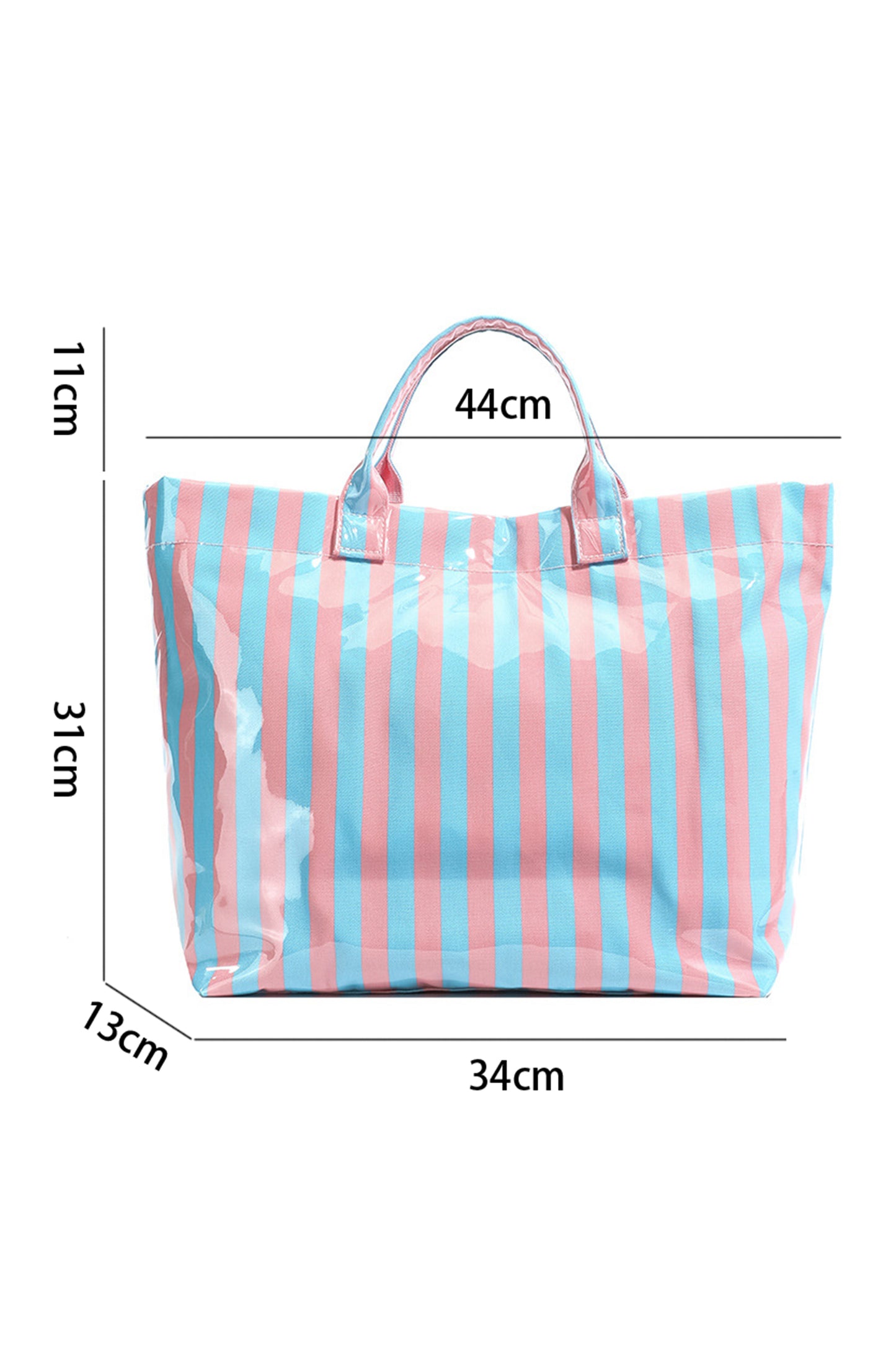 Pink Glossy Striped Vinyl Large Tote Bag