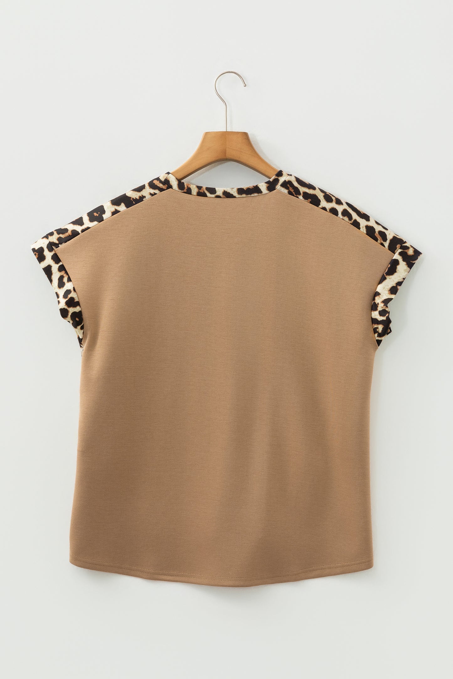Sea Green Leopard Trim Round Neck Loose T Shirt