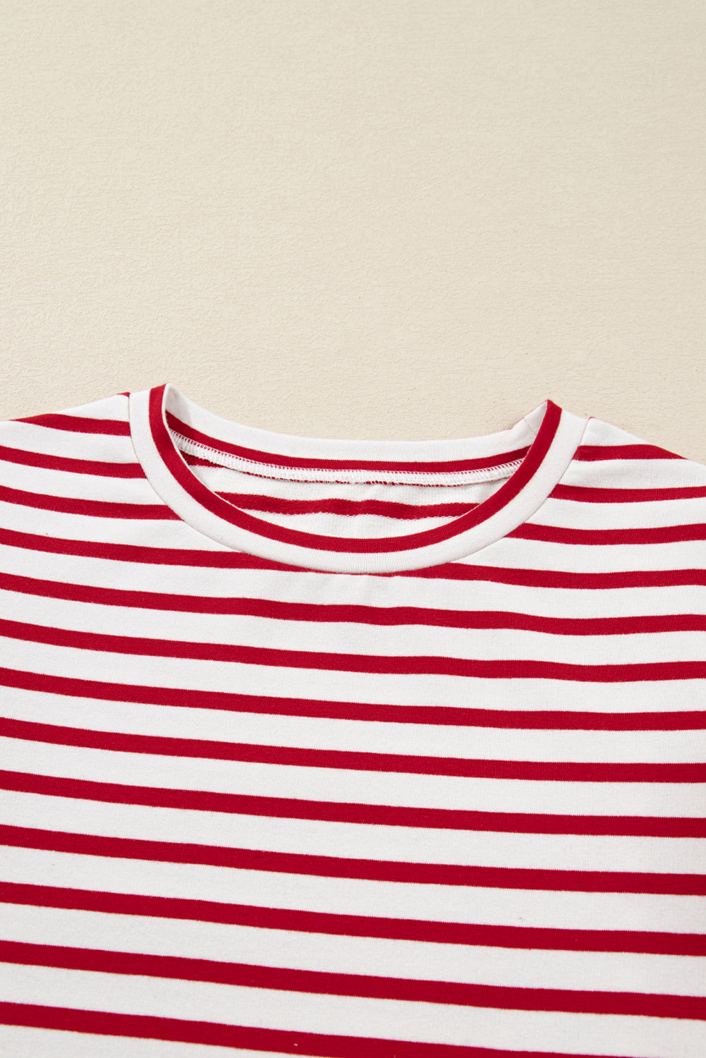 Red Striped Ruffle Shoulder Long Sleeve Top