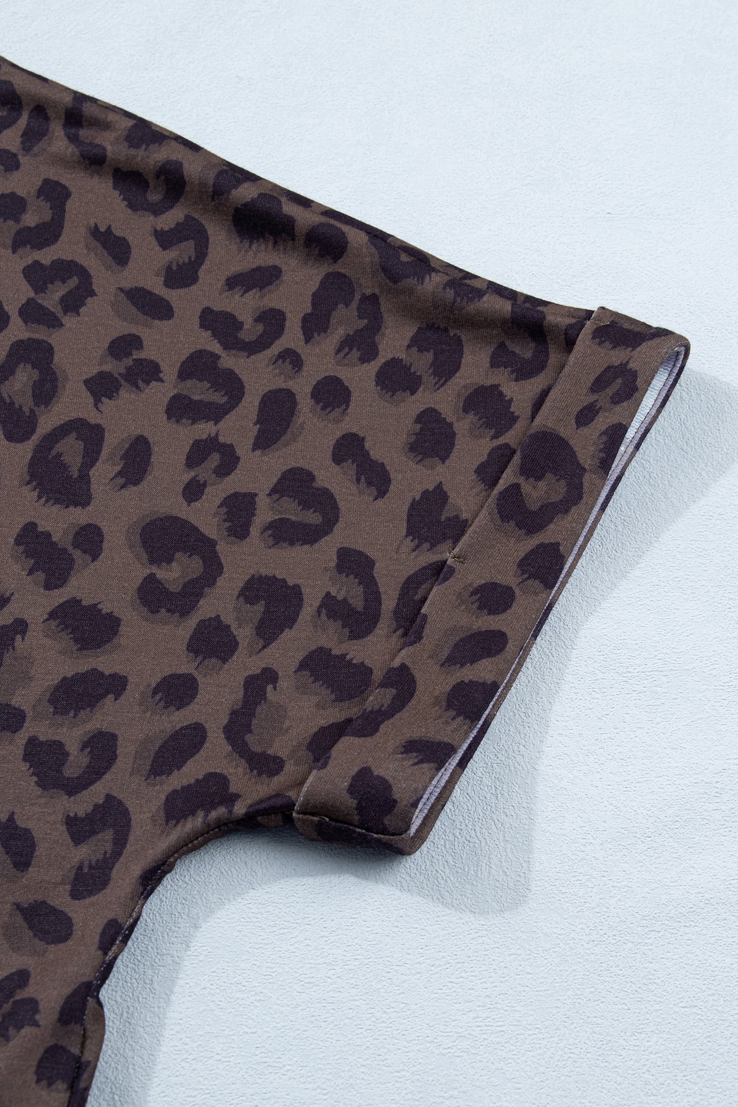 Khaki V Neck Collar Leopard Printed 2pcs Short Set