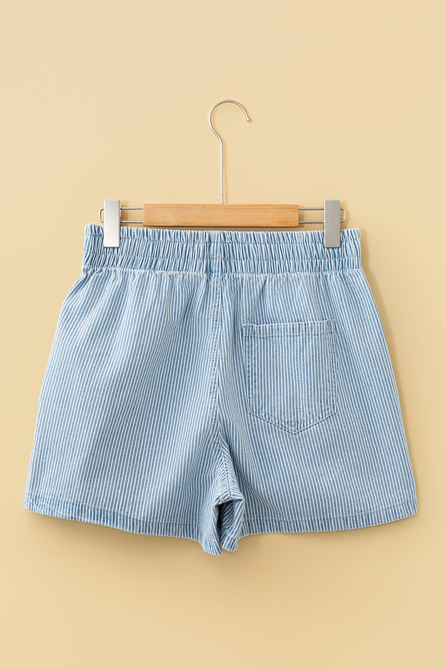 Pink Stripe Drawstring Elastic Waist Casual Denim Shorts