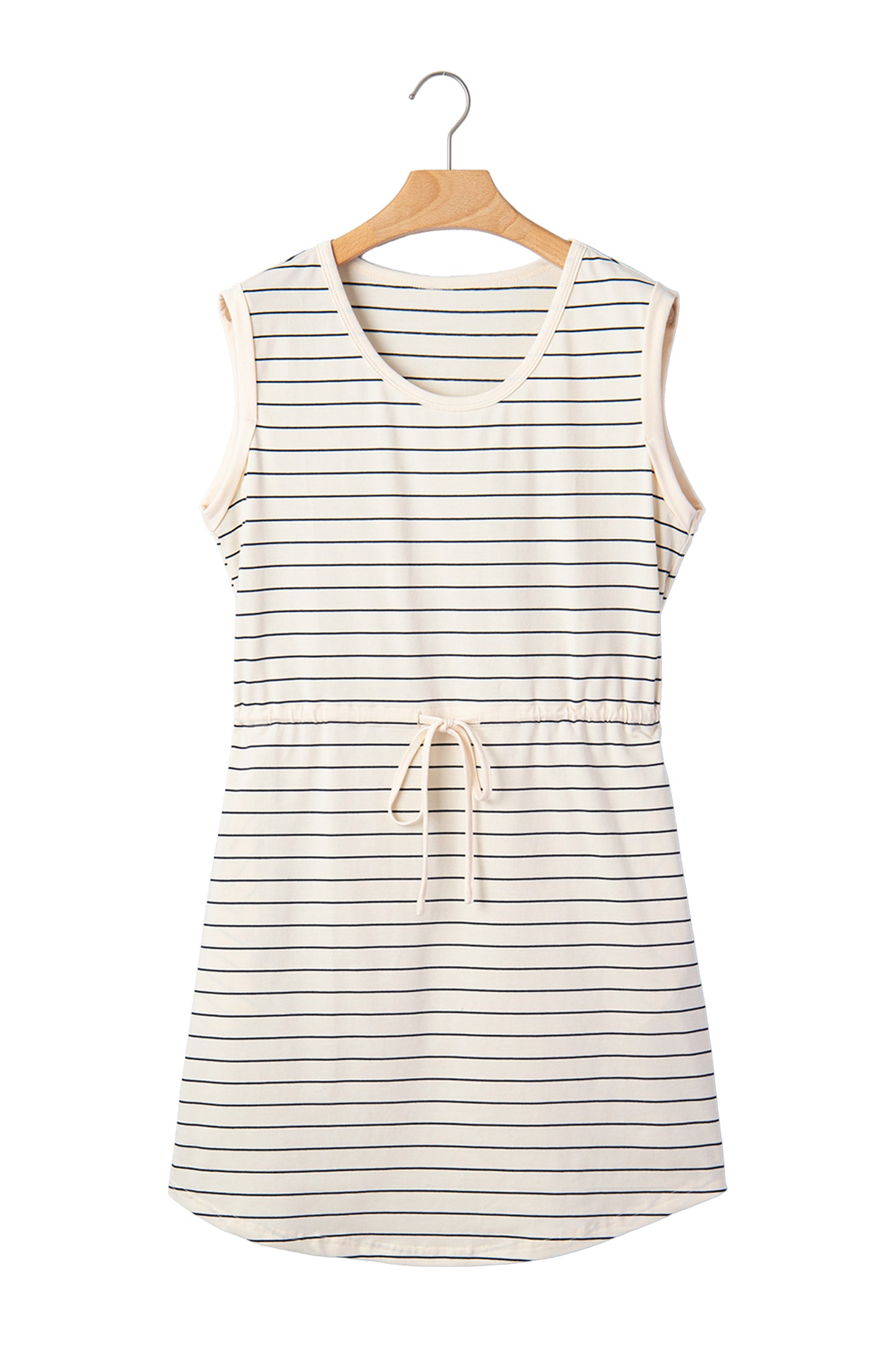 Black Stripe Drawstring Tunic Tank Mini Dress with Pockets