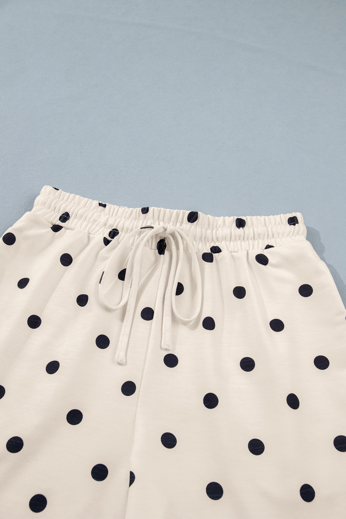 Yellow Exposed Seam Detail Polka Dot Loose Tee Drawstring Shorts Set