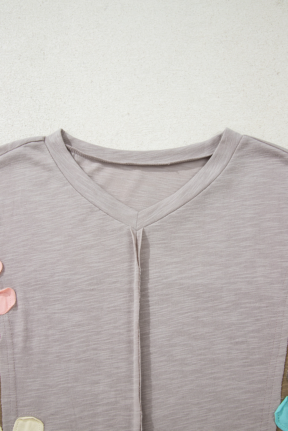 Light Blue Flower Patched Exposed Seam 3/4 Sleeve top