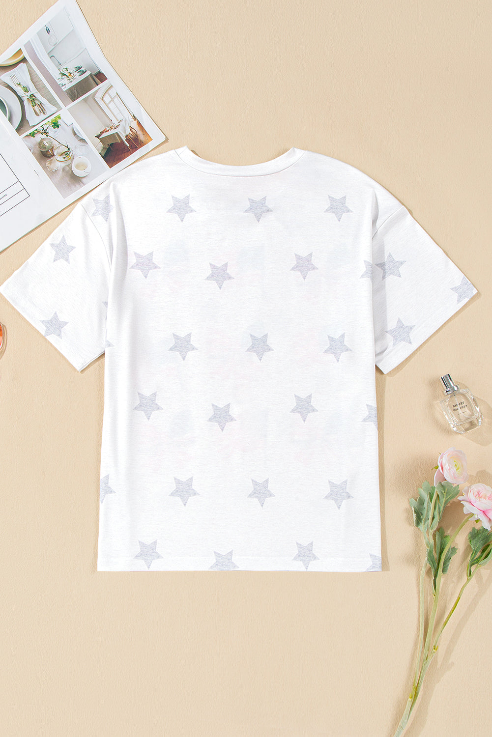 Khaki Patriotic Flag Bow Graphic Starry Round Neck T Shirt