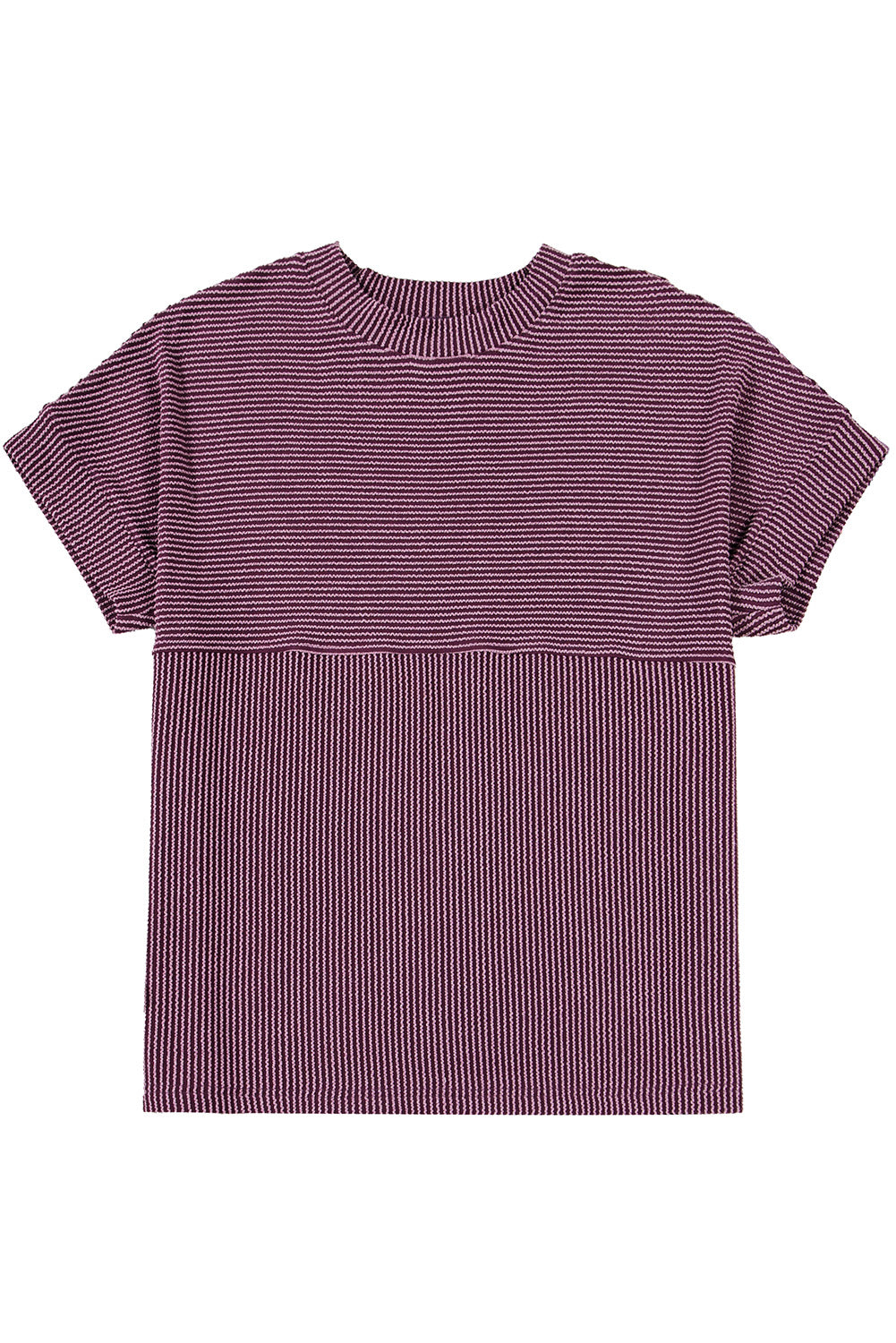 Bright Pink Plain Corded Mock Neck T Shirt