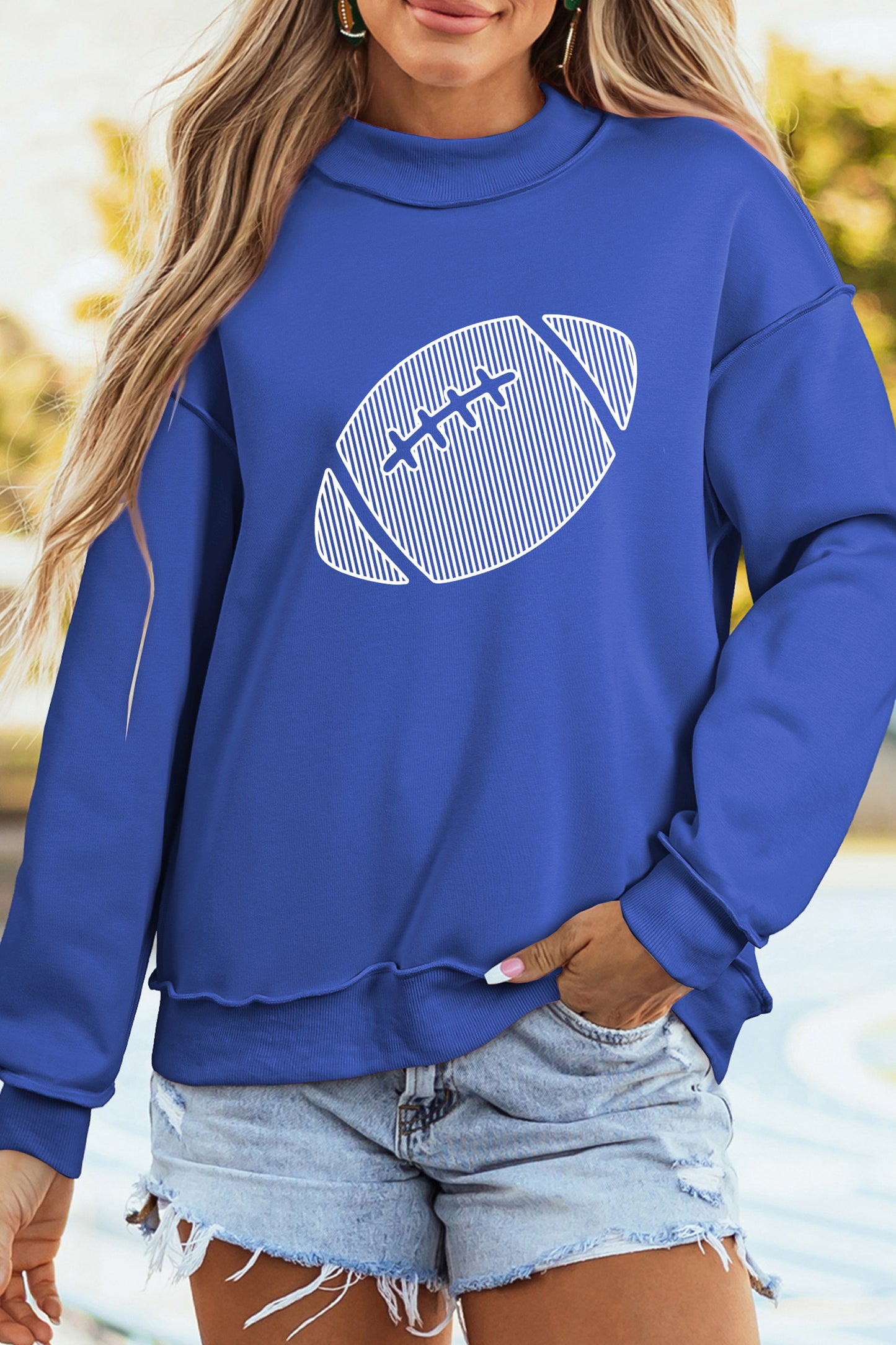 Dark Blue Reversible Gameday Football Graphic Oversized Sweatshirt